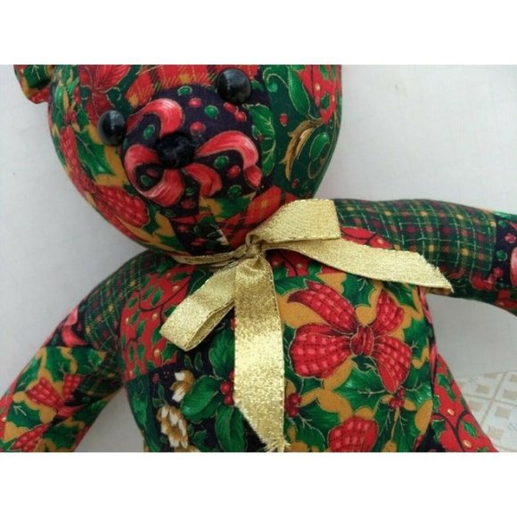 Crafty Lady Bear Sitting Stuffed Animal Plush Vintage X-mas Floral Pattern- Rare - Picture 3 of 8